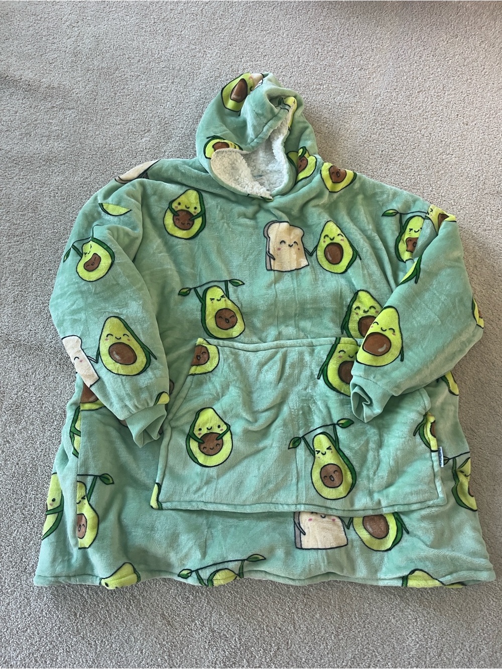 Oodie Super Soft Cozy Grey Fleece Hoodie with Avocado and Toast Print